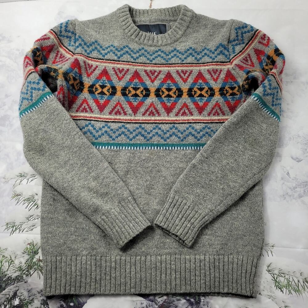 L.O.G.G. Label of Graded Goods Gray Fair Isle Washable Wool Blend Sweater sz Sm - Picture 2 of 14